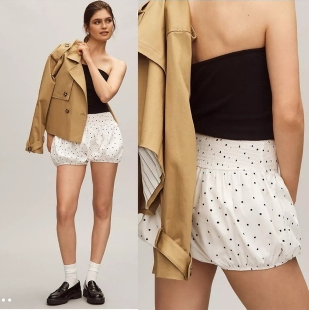 Anthropologie White Polka Dot Bubble Shorts